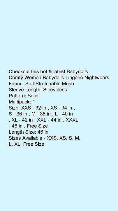 Comfy Women Babydoll Lingerie Nightwear uploaded by Chhimbial Online Shopping on 7/24/2020