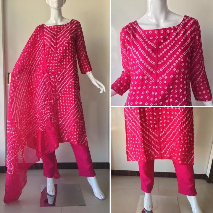 Bandhej art silk stitched suit with bandhej dupatta uploaded by business on 4/12/2021