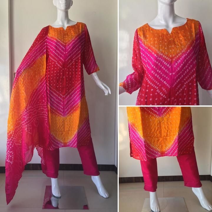 Bandhej art silk stitched suit with bandhej dupatta uploaded by business on 4/12/2021