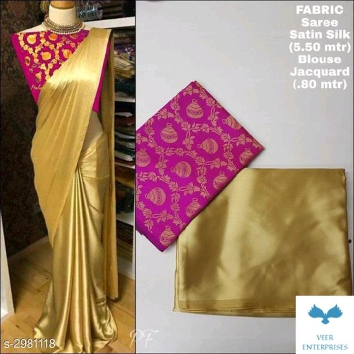 Satin golden rich saree with blouse material  uploaded by VEER ENTERPRISES  on 4/12/2021