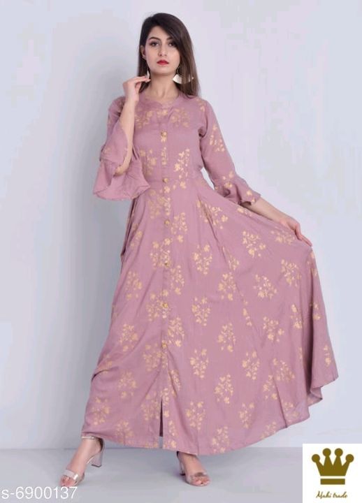 Post image For more details whatsapp me-8208667469.

Catalog Name: *Stylish Women's Gown*
Fabric: Rayon Slub
Sleeve Length: Third-Quarter Sleeves
Pattern: Printed
Multipack: 1
Sizes:
XL (Bust Size: 42 in, Length Size: 52 in) 
L (Bust Size: 40 in, Length Size: 52 in) 
M (Bust Size: 38 in, Length Size: 52 in) 
XXL (Bust Size: 44 in, Length Size: 52 in) 


Dispatch:1 Day

Easy Returns Available In Case Of Any Issue