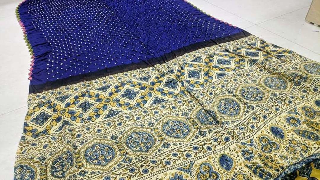 Modal silk bandhni sari with ajrakh block print  uploaded by business on 4/12/2021