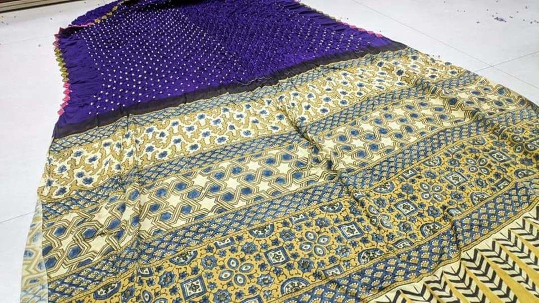 Modal silk bandhni sari with ajrakh block print    uploaded by business on 4/12/2021