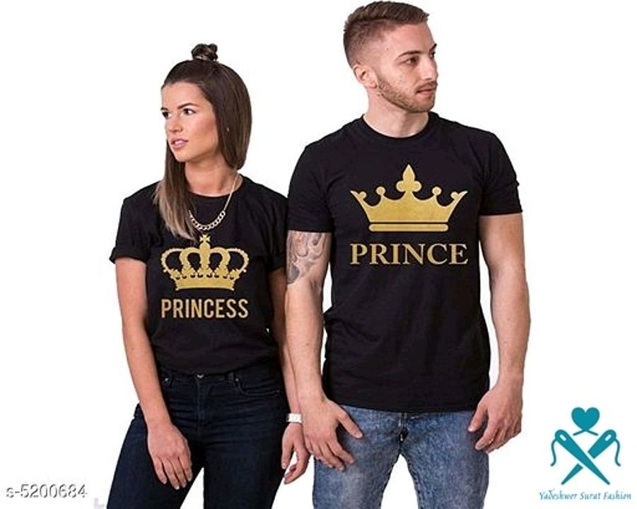 Post image *Price inr 450+$*

 *New Stylish Printed Couple T-shirts *

Fabric: Men Tshirt - Cotton , Women Tshirt - Cotton 

Sleeves: Half Sleeves Are Included

Size: Women Tshirt - S - 38 in, M- 40 in, L- 42 in, XL- 44 in, Men Tshirt -  S , M ,L ,XL (Refer Size Chart) 

Length: Women Tshirt - S - 25 in , M - 25 in , L- 25.5 in , XL - 26.5 ,  Men Tshirt - S ,M ,L ,XL (Refer Size Chart)

Type: Stitched

Description: It Has 1 Piece Of Men's T-shirt &amp; 1 Piece Of Women's T-shirt

Work - Printed