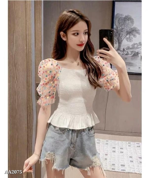 New stylish Girls Puff Polka Dott Sleeves Top  uploaded by Clothing & Accessories  on 4/15/2021