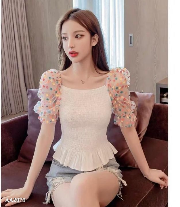 New stylish Girls Puff Polka Dott Sleeves Top  uploaded by Clothing & Accessories  on 4/15/2021