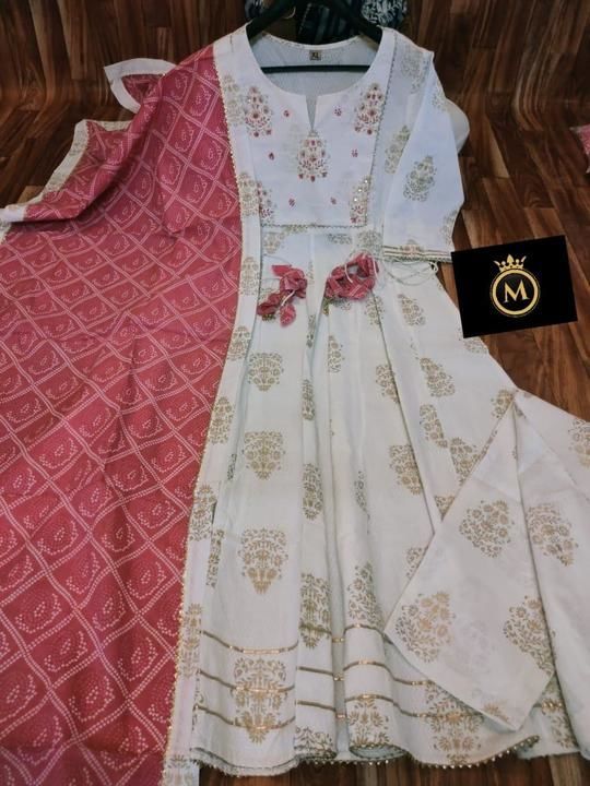 Ⓜ️EXCLUSIVE ❤️❤️❤️

Premium Cotton  foil printed gown with mirror, thread work & bijiya lace wid  he uploaded by business on 4/15/2021