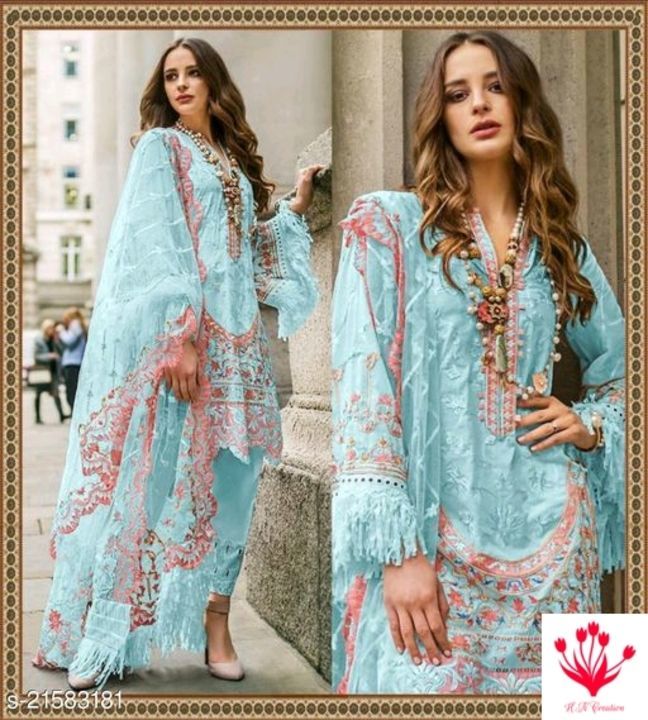 Catalog Name:*Aishani Pretty Semi-Stitched Suits*
Top Fabric: Net
Lining Fabric: Shantoon
Bottom Fab uploaded by business on 4/15/2021