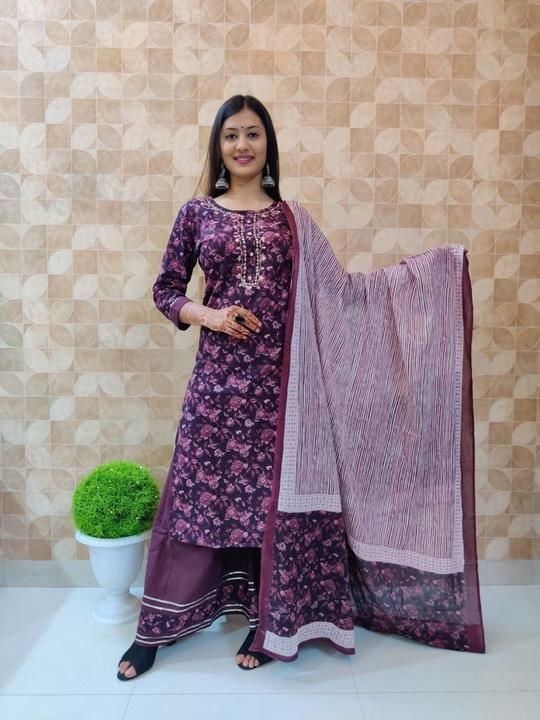 👗60 60 Cotton Kurta with Full Flair Plazzo and Dupatta👗
 uploaded by business on 4/15/2021