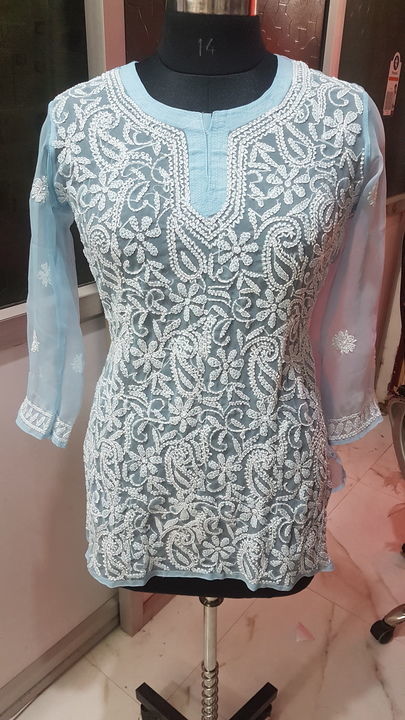 Lucknowi chikan hand work top georjeet fabric  uploaded by business on 4/15/2021