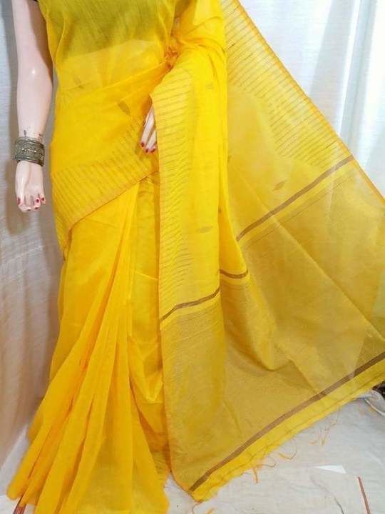 Handloom Cotton silk saree Whit BP uploaded by Bengal on 4/15/2021