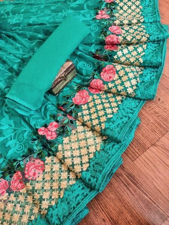 Heavy net saree with embroidery uploaded by business on 4/15/2021