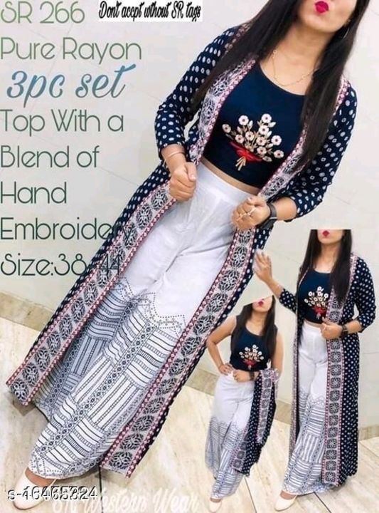 Women rayon embroidered crop top Kurti with plazo  uploaded by Chanda collection on 4/16/2021