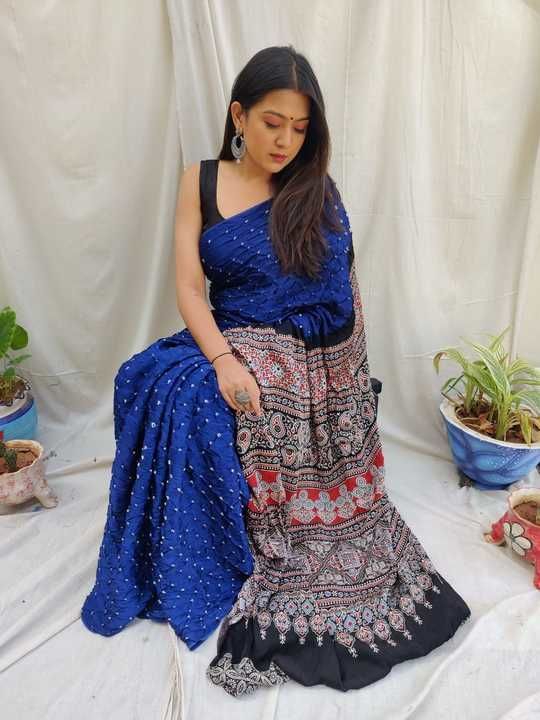 
Bandhani with ajrak block print saree 

 uploaded by business on 4/17/2021