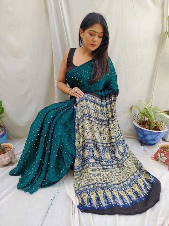 
Bandhani with ajrak block print saree 

 uploaded by business on 4/17/2021