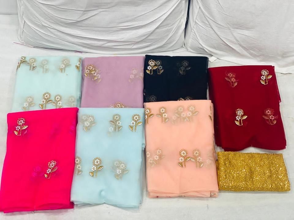 Post image 🥳New Collection Arrival 

* FOREVER*

😍Fabric Butterfly Net Multi Embroidery Silver Zari Work With Pearl Moti !

😍Squence Full Work Blouse !

*Price 850+$ 😳* No Less !

Ready Bulk Stock!!