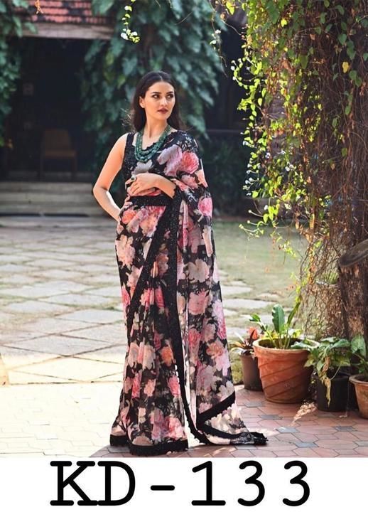 Beautiful Look Fancy Greogette Printed Saree  uploaded by business on 4/18/2021