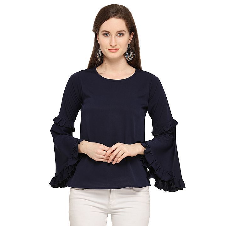 Western Trendy Women Crepe Navy Blue Top uploaded by business on 7/27/2020