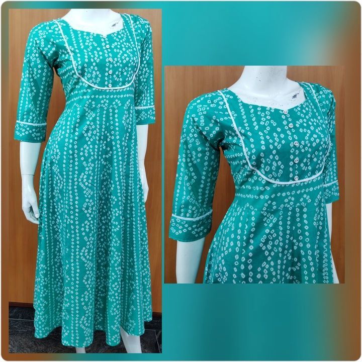 Distemper green bhandni printed cotton anarkali kurti uploaded by business on 4/23/2021