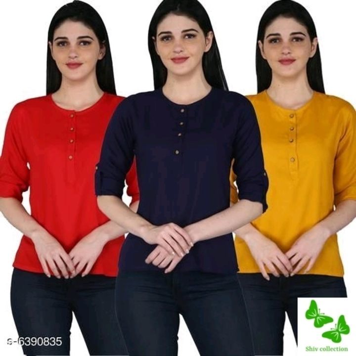 Post image Women's Rayon Combo Tops

Fabric: Rayon
Sleeve Length: Three-Quarter Sleeves
Pattern: Solid
Multipack: 3
Sizes:
S (Bust Size: 36 in, Length Size: 26 in) 
XL (Bust Size: 42 in, Length Size: 26 in) 
L (Bust Size: 40 in, Length Size: 26 in) 
XXL (Bust Size: 44 in, Length Size: 26 in) 
M (Bust Size: 38 in, Length Size: 26 in) 



Dispatch: 1 Day