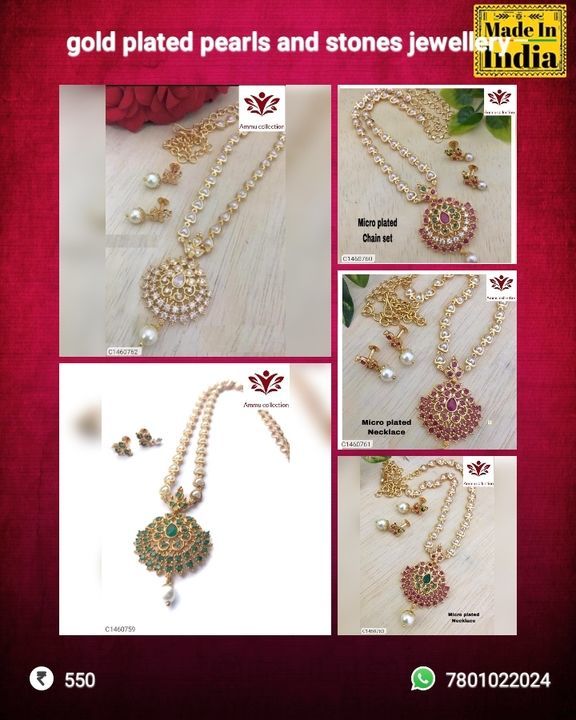 Gold plated pearls and stones jewellery sets uploaded by Ammu collections on 4/23/2021