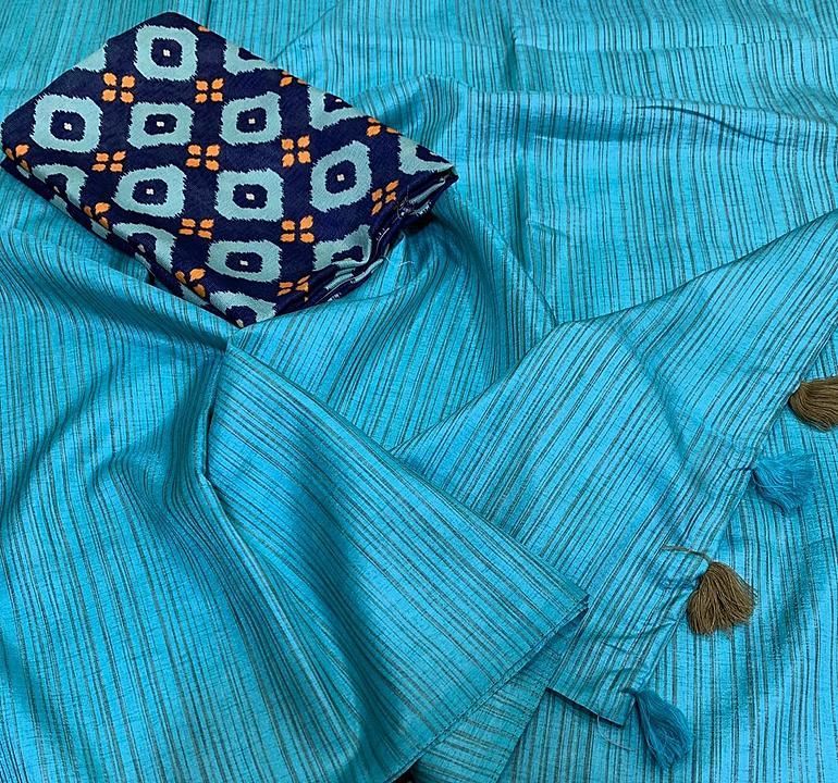Post image zibra silk


quality - manipuri lining silk saree with cotton tussels on pallu
blouse - jute silk printed 


saree length - 5.5 meter 
blouse - 1 meter 
Kla

rate - 699+$/-