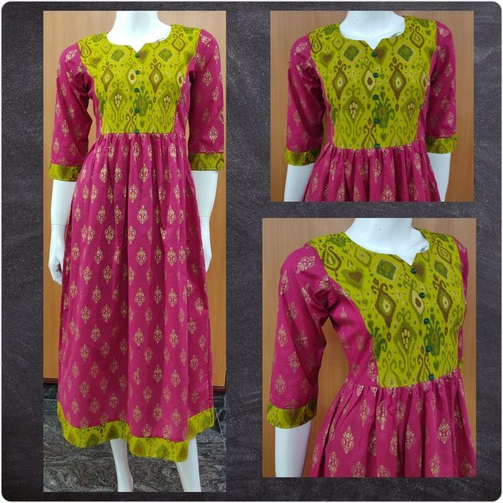 Magenta and mustard yellow gold printed anarkali kurti  uploaded by business on 4/25/2021