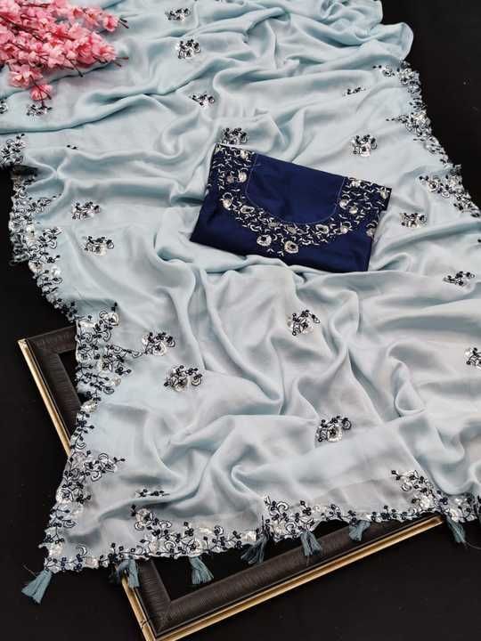 Designer Resham Thread Sequence Embroidery Work Saree uploaded by Pushp_collection on 4/25/2021