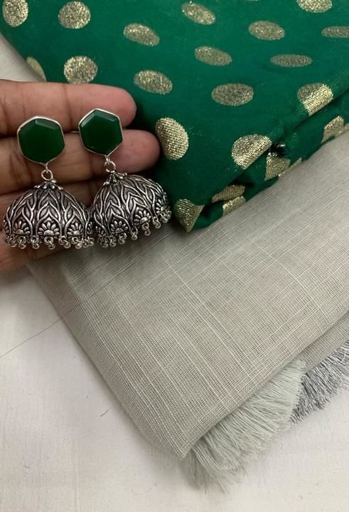 Linen Saree With Matching Earrings uploaded by Pushp_collection on 4/25/2021