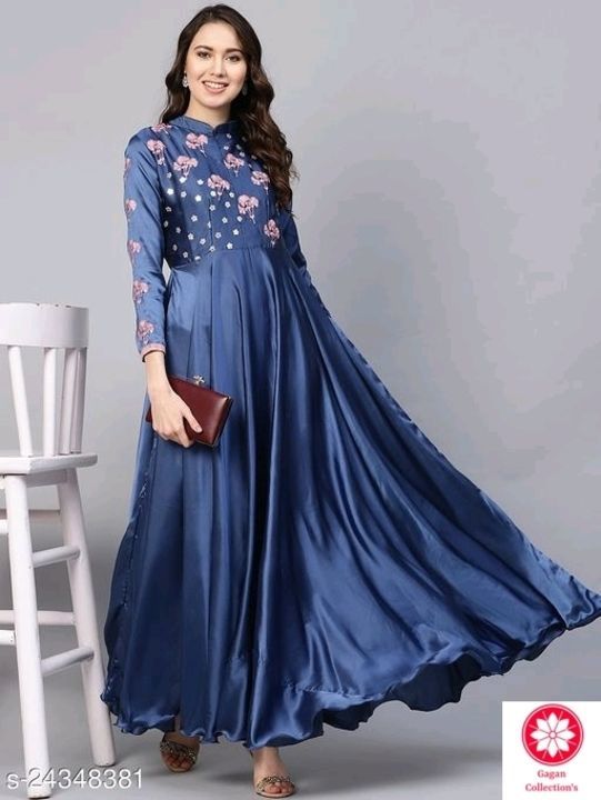 Post image Catalog Name:*Pretty Ravishing Women Gowns*
Fabric: Banarasi Silk
Sleeve Length: Three-Quarter Sleeves
Pattern: Self-Design
Multipack: 1
Sizes:
Free Size (Bust Size: 34 in, Length Size: 46 in, Waist Size: 34 in, Hip Size: 36 in, Shoulder Size: 34 in) 

Dispatch: 2-3 Days
Easy Returns Available In Case Of Any Issue
*Proof of Safe Delivery! Click to know on Safety Standards of Delivery Partners- https://ltl.sh/y_nZrAV3 whtsap no 8196921257