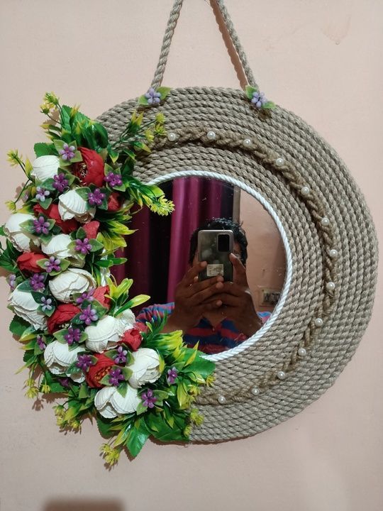 Jute rope crafted wall hanging mirror uploaded by Handmade Decor on 4/25/2021