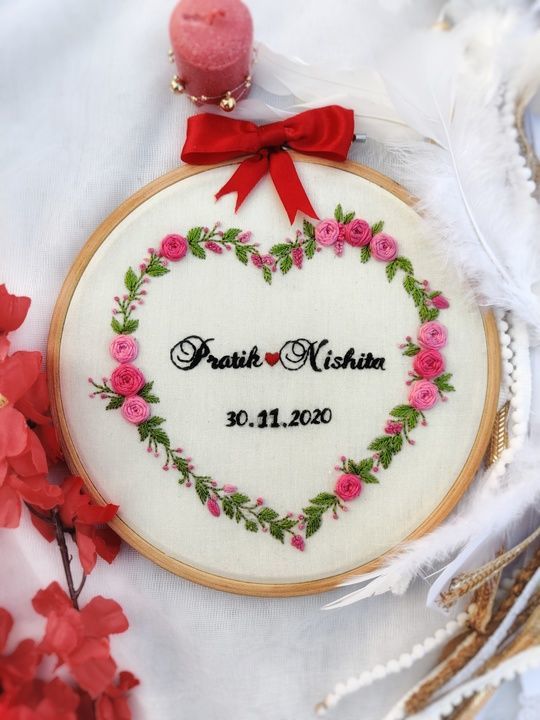 Heart theme Couple name Embroidery Hoop uploaded by business on 4/25/2021