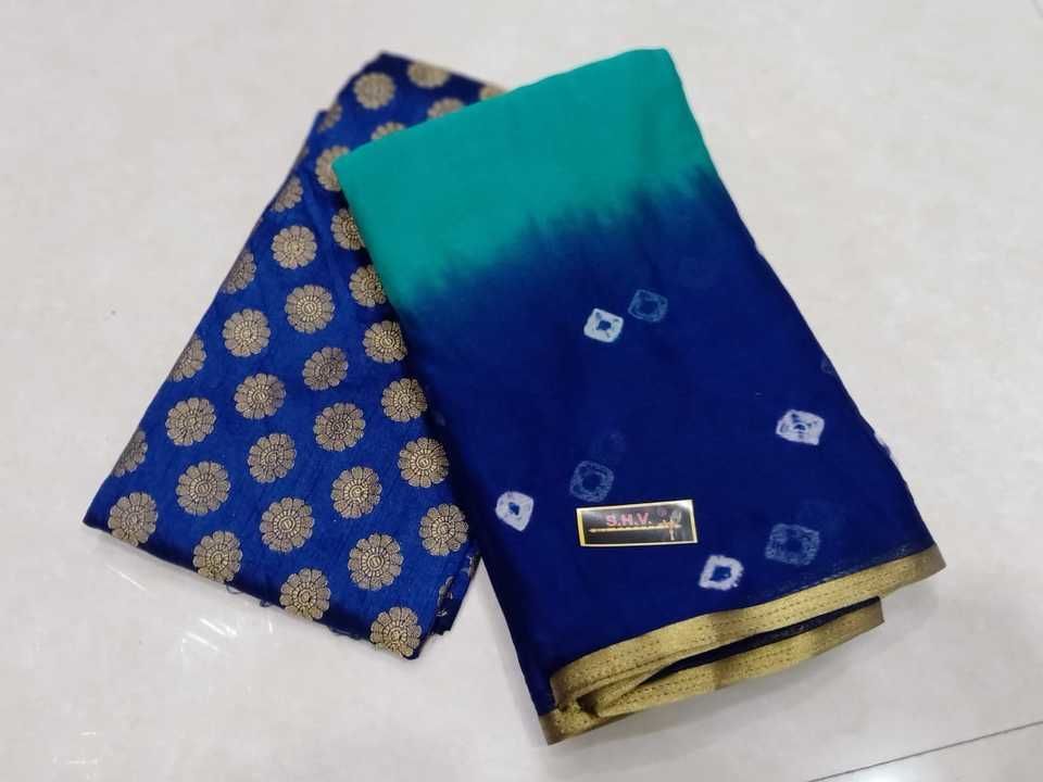 Chiffone  double colours piping saree with  brocked blouse 
 uploaded by Jai shiv on 4/25/2021