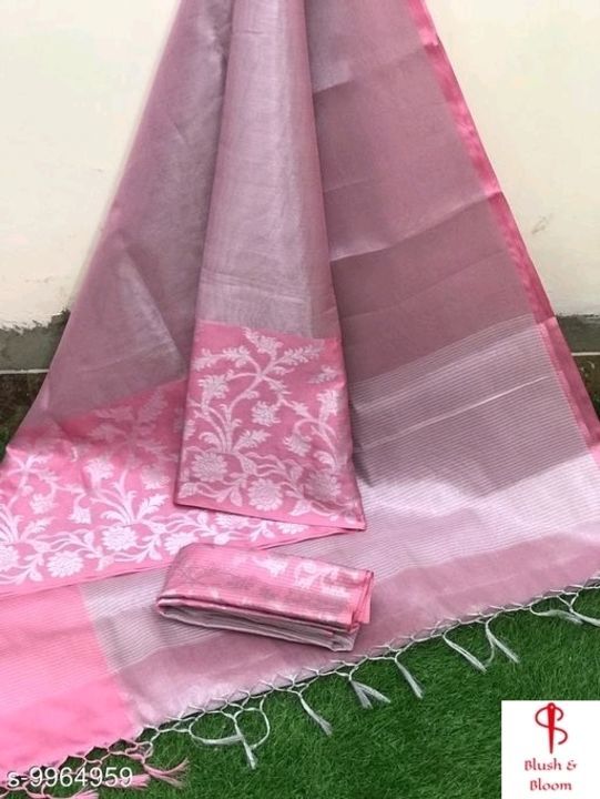 Post image Check new products
Banarasi Tissue Silk 
Blouse: Separate Blouse Piece
Blouse Fabric: Banarasi Tissue Silk 
Pattern: Zari Weaved Jacquard
Blouse Pattern: Embroidered
Multipack: Single
Sizes: 
Free Size (Saree Length Size: 5.5 m, Blouse Length Size: 90 cm) 

Price -1150/-