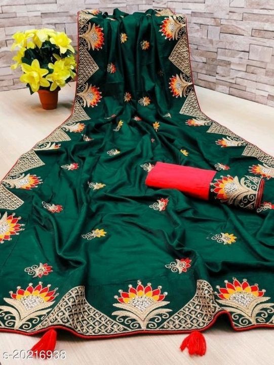 Post image Price-850/-
Alisha Pretty Sarees
Saree Fabric: Dola Silk
Blouse: Running Blouse
Blouse Fabric: Silk
Pattern: Embroidered
Blouse Pattern: Same as Border
Multipack: Single
Sizes: 
Free Size (Saree Length Size: 5.5 m, Blouse Length Size: 0.8 m) 

Country of Origin: India