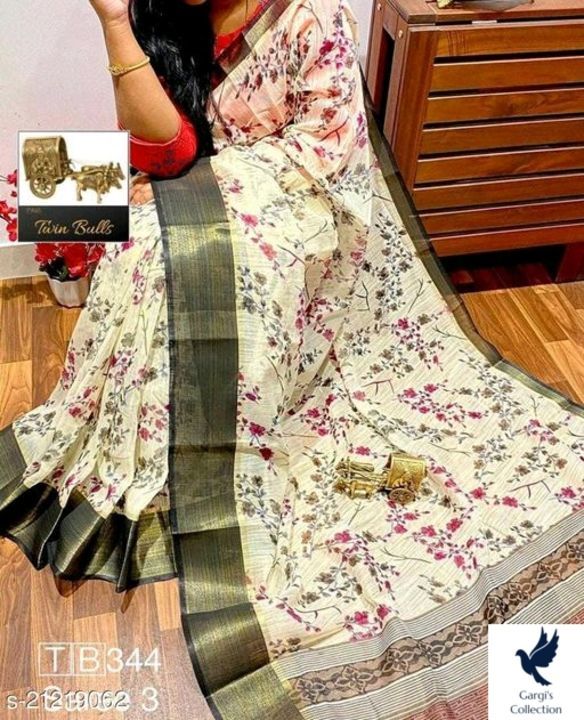 Post image Catalog Name:*Adrika Pretty Sarees*
Saree Fabric: Cotton Linen
Blouse: Separate Blouse Piece
Blouse Fabric: Cotton Linen
Pattern: Self-Design
Blouse Pattern: Printed
Multipack: Single
Sizes: 
Free Size (Saree Length Size: 5.5 m, Blouse Length Size: 0.8 m) 

Dispatch: 2-3 Days
