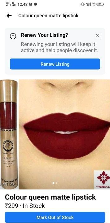 Post image 300 rs only
Matte look long lasting lipstick
Free shipping charges
Cash on delivery