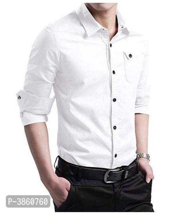 Men's White Cotton Solid Long Sleeves Regular Fit Casual Shirt uploaded by Indian Market on 4/28/2021