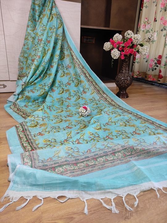 100% pure linen digital prints saree uploaded by business on 4/28/2021