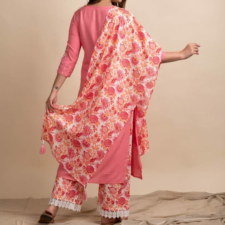 Embroidered Kurti with dupatta and Plazzo  uploaded by business on 4/29/2021