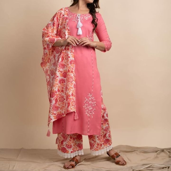 Embroidered Kurti with dupatta and Plazzo  uploaded by TG Haat on 4/29/2021