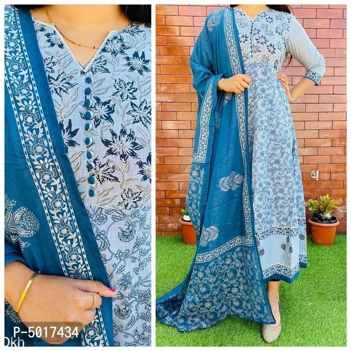 Women's beautiful cotton blue kurta with dupatta uploaded by business on 4/29/2021