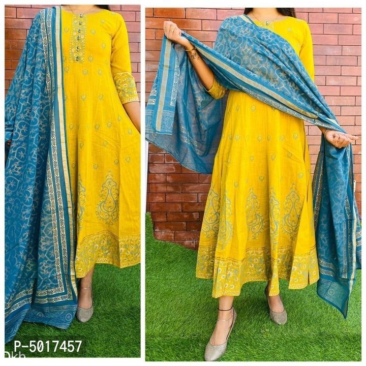 Women's beautiful cotton yellow kurta with dupatta uploaded by business on 4/29/2021