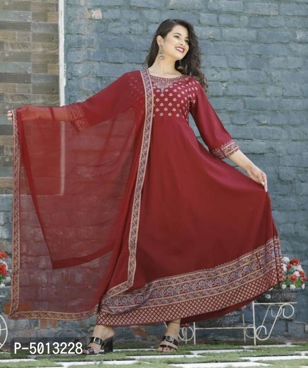 Trendy beautiful rayon stiched kurta with dupatta uploaded by business on 4/29/2021