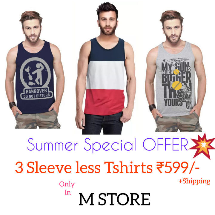 3 Mens Sleeve less Tshirts uploaded by M STORE on 5/1/2021