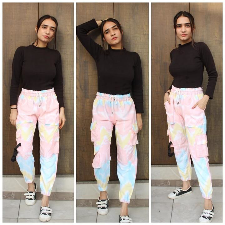 Tie-die cargo pants + knitted crop top uploaded by business on 5/1/2021
