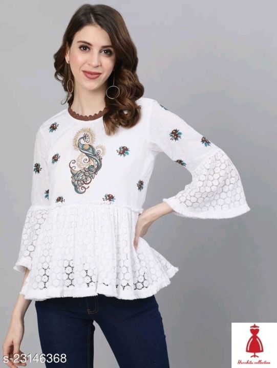 Cotton white embroidary Top uploaded by Harshita collection on 5/1/2021