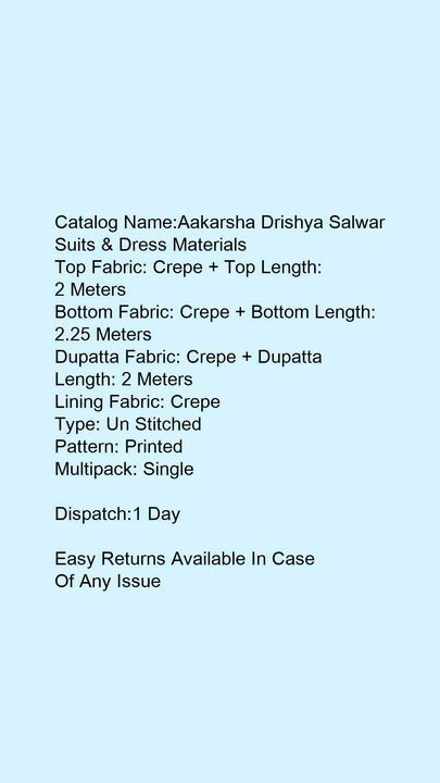 Catalog Name:*Aakarsha Drishya Salwar Suits & Dress Materials* uploaded by Lamiya enterprise on 5/2/2021