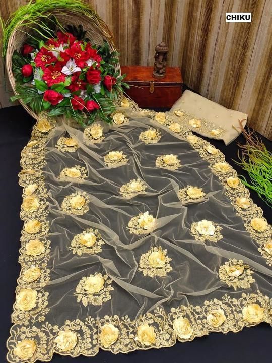 SABYASACHI NEW NET COLLECTION APPLIQUE FLOWER SAREE* 💕 uploaded by Ladies wear on 5/2/2021