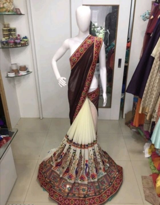 Designer kuchi work peacock pattern party wear saree uploaded by business on 5/2/2021